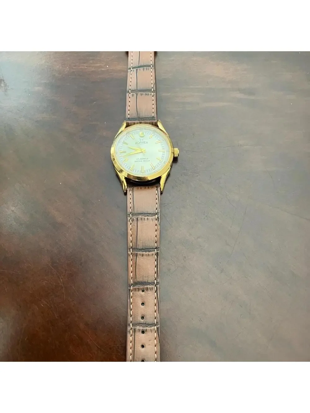 Vintage Mens Roamer Mechanical Leather Watch Slvr Brw‎ Gld cc
